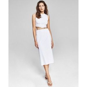 And Now This Women's Back Zipper Slit Cotton Midi Skirt White Size M